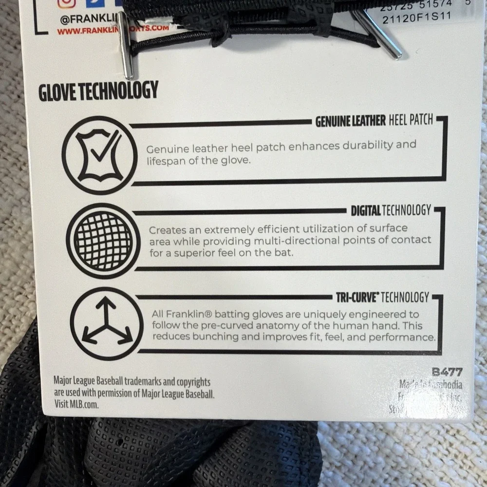 NWT FRANKLIN SPORTS YOUTH NEX-SKINZ BATTING GLOVES SIZE: YOUTH S - BLACK